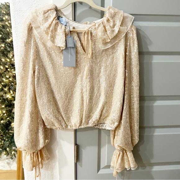 NWT Antonio Melani Nicola Bathie Gold Sequin Ruffle Top - Picture 4 of 4